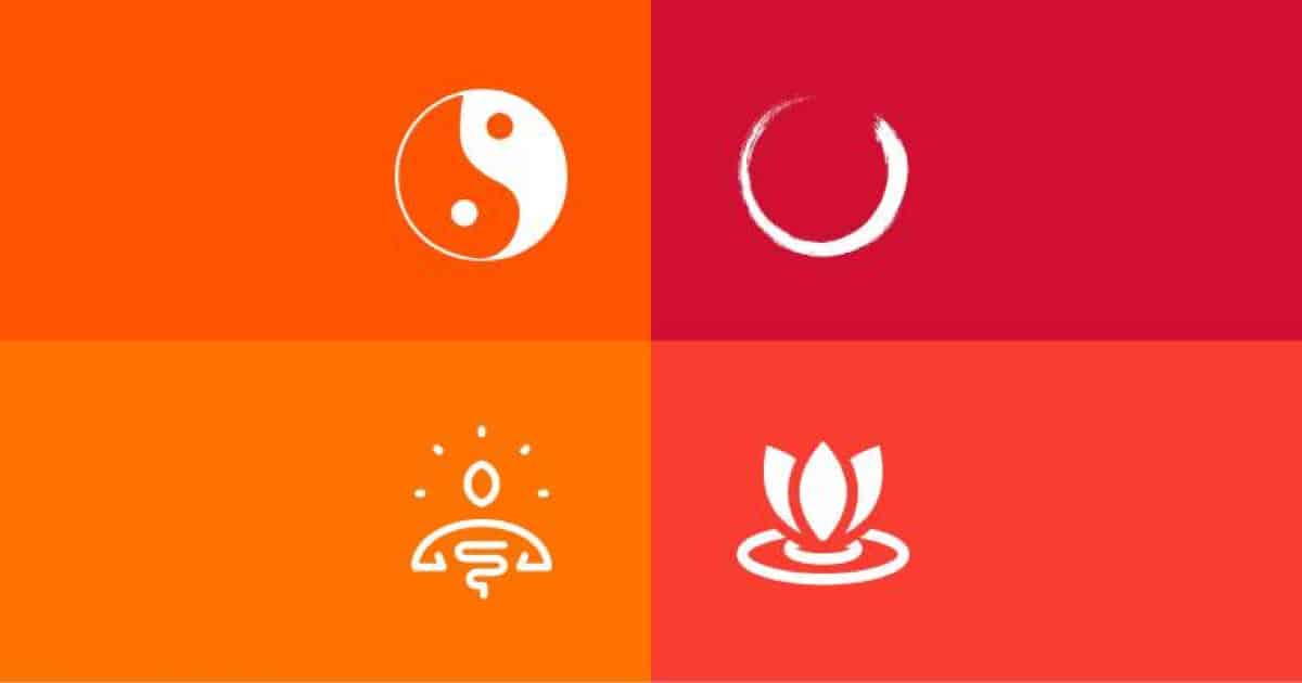 Four symbols representing balance, harmony, and mindfulness in a grid layout.