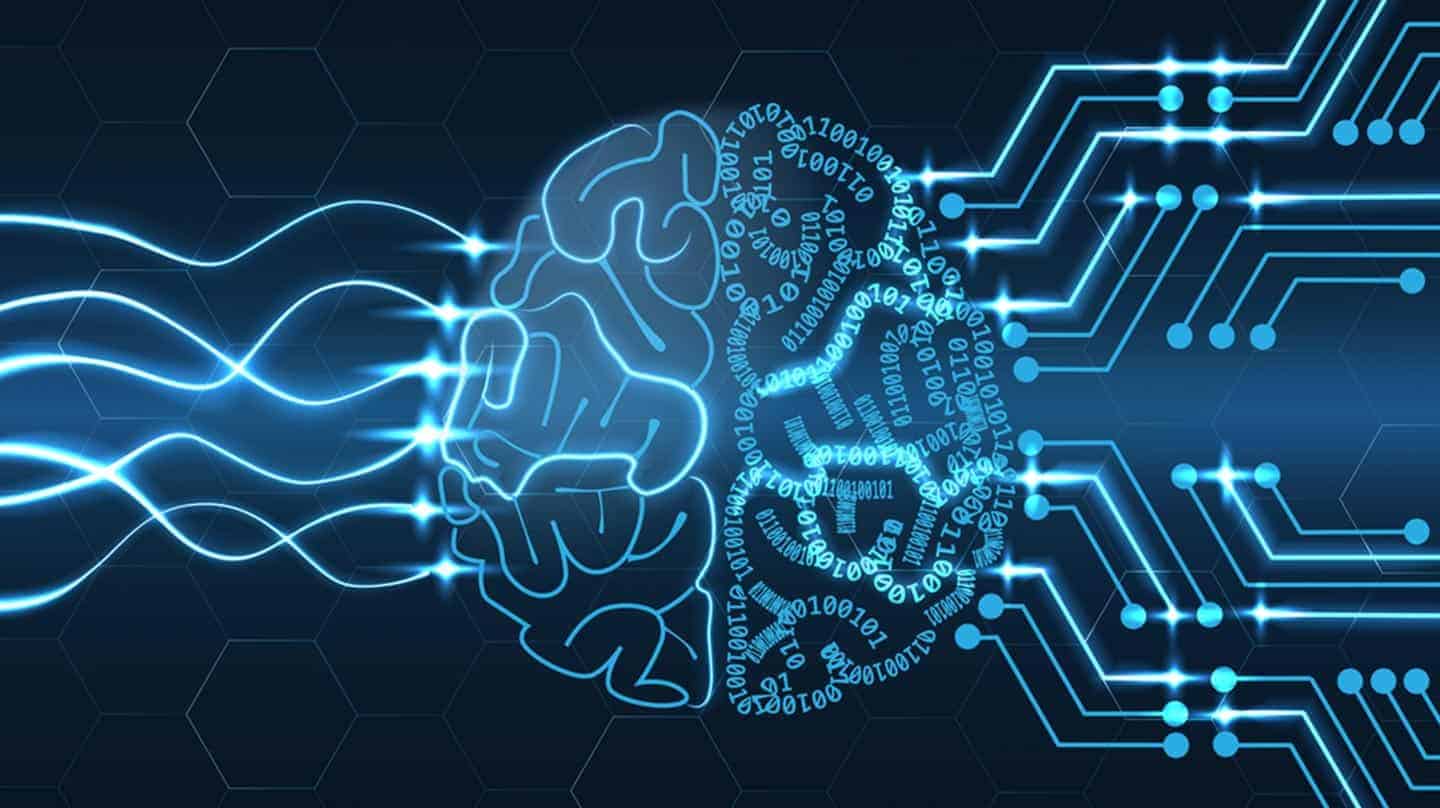 Digital brain with AI circuitry and data streams for supply chain innovation.
